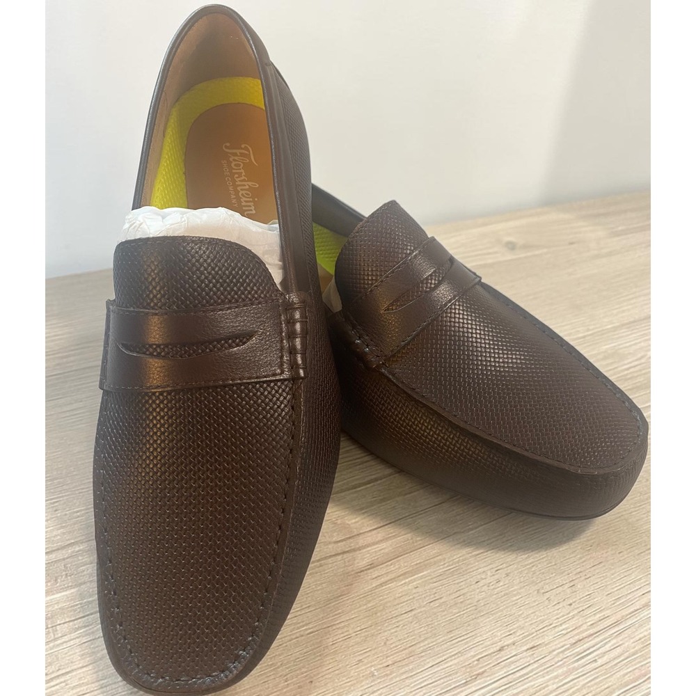 Florsheim Motor Moc Toe Brown Textured Leather Penny Loafers Men's 12W NWOT